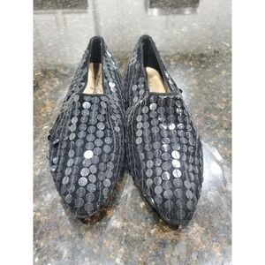 Julian Gold Women's Black Slip on Closed Toe Sequin Flats Shoes Size 8.5